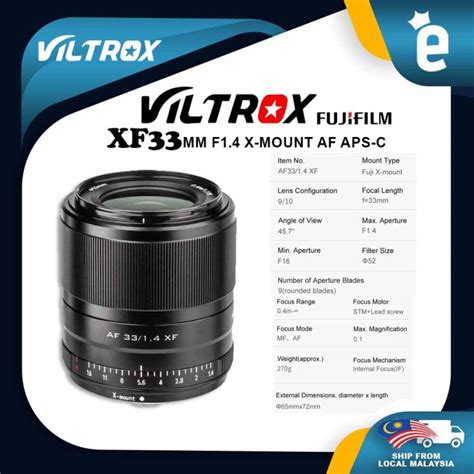 Viltrox 33mm F1 4 Aps C Prime Autofocus Lens For Fuji X Mount