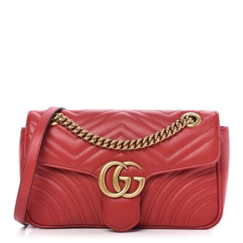 Gucci Calfskin Matelasse Small Gg Marmont Shoulder Bag Hibiscus Red