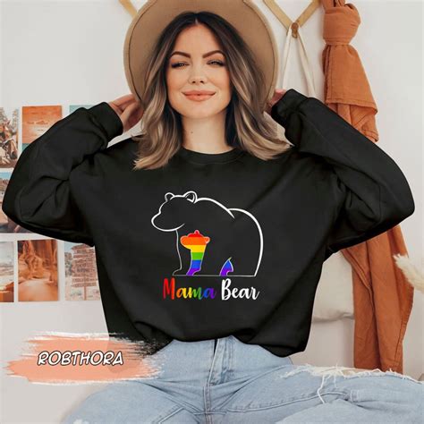 Pride Flag Mama Bear Gay Pride Equal Rights Rainbow Mom Love Hug T