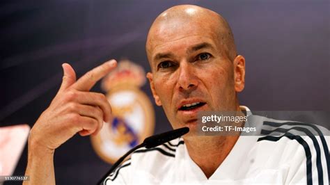 Head Coach Zinedine Zidane Of Real Madrid Looks On Attends The Press