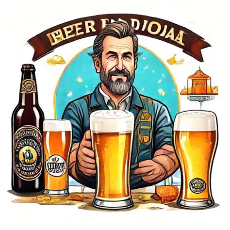 A Drawing Of A Man With A Beard And A Beer Bottle Of Beer Premium Ai