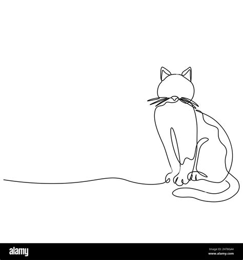 El gato está sentado Una línea continua Ilustración vectorial