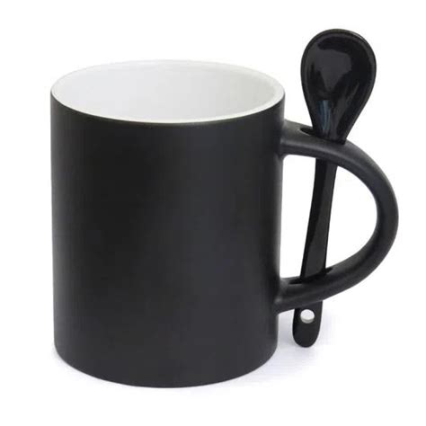 Caneca Magica C Colher Reta Preta Fosca