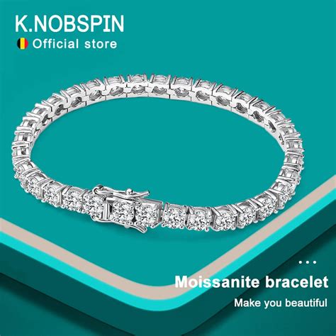 KNOBSPIN D VVS1 Moissanite Tenis Bilekli I Orijinal S925 G M Kaplama