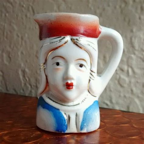 Vtg Miniature Pico Porcelain Lady Head Pitcher Toothpick Vase Occupied