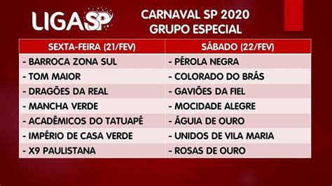 Liga SP Definiu Ordens Dos Desfiles Dos Grupos Especial Acesso 1 E