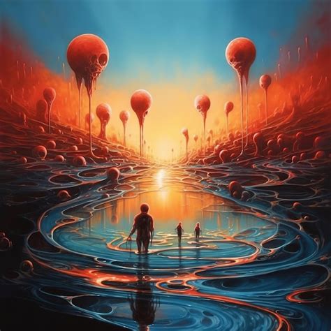 Premium Ai Image A Painting Of A Man And His Dog In A Surreal Landscape