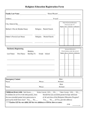 Fillable Online Prince Of Peace Religious Education Registration Form