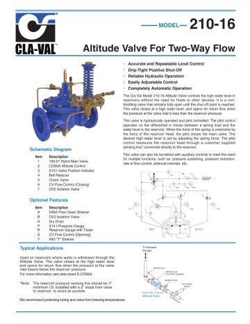 Cla Val Altitude Valve Data Sheet Manualzz