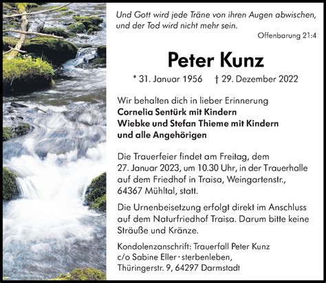 Traueranzeigen Von Peter Kunz Rz Trauer De