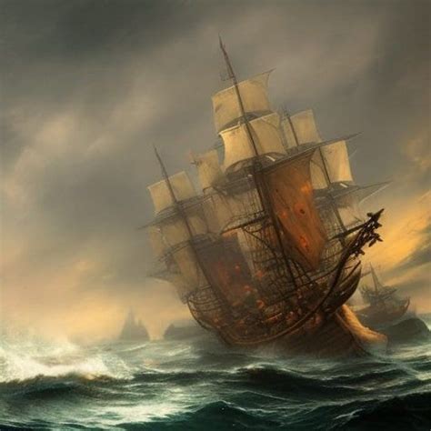 Ancient Ship Fighting The Violent Waves Of The Ocean Etsy Canada In