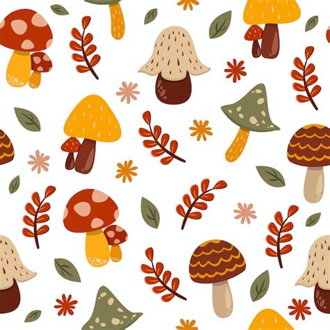 Premium Vector Seamless Pattern Of Cute Mushrooms Cartoon