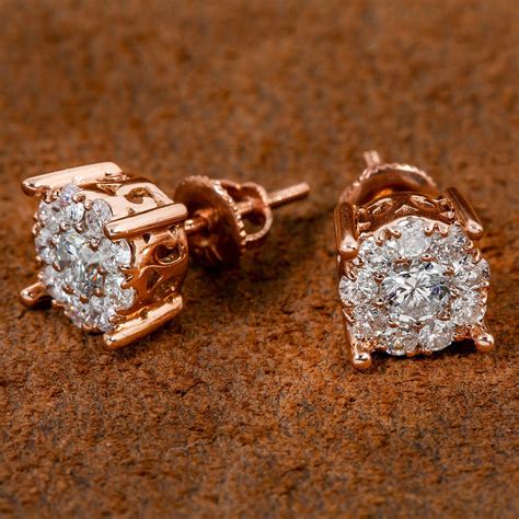 14k Rose Gold Unisex Earrings With 099 Ct Diamond Omi Jewelry