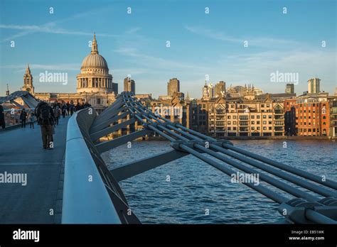 Millenium Bridge Looking Towards St Pauls Cathedral London England