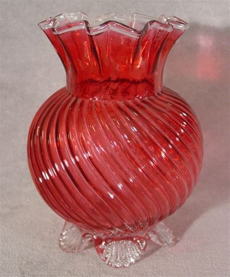 Image Detail For Vic621 Victorian Cranberry Glass Vase With Applied Clear Crystal