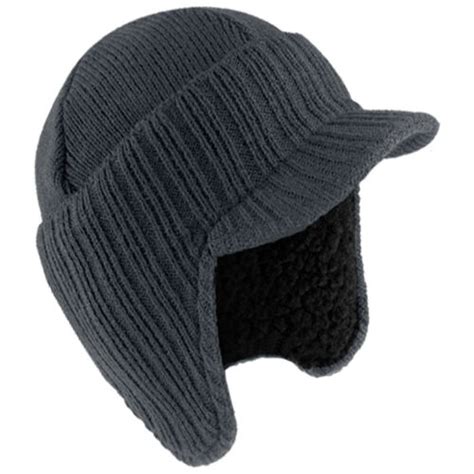 Mens Peaked Knit Winter Warm Fleece Lined Cap Hat Beanie Ear Flaps Work