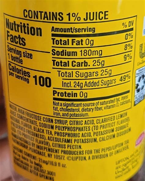 Lipton Ice Tea Nutrition Label