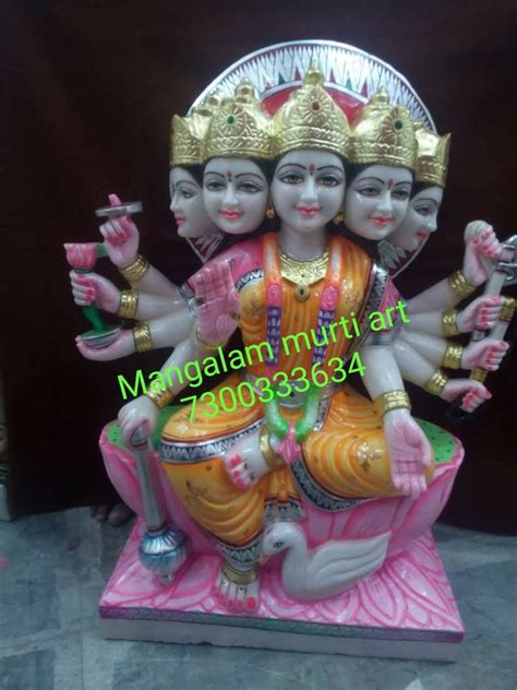 White Painted Marble Panchmukhi Gayatri Statue For Temple Size 3