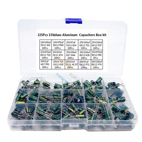 225pcs Box Capacitor Kit Aluminum Electrolytic Capacitors Set 15values