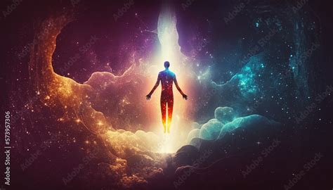 Human Soul Levitating In Space Background Astral Body Concept