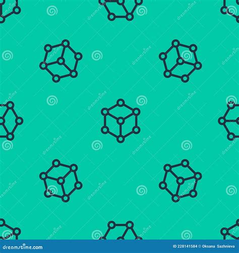 Blue Line Molecule Icon Isolated Seamless Pattern On Green Background