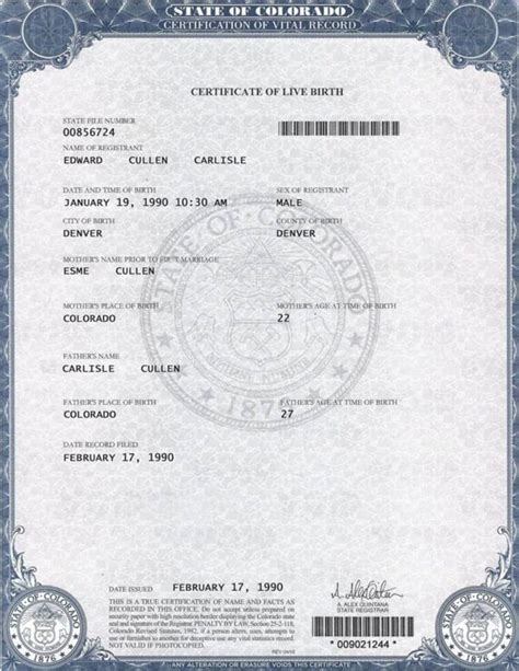 USA Colorado Birth Certificate Template - PSD File