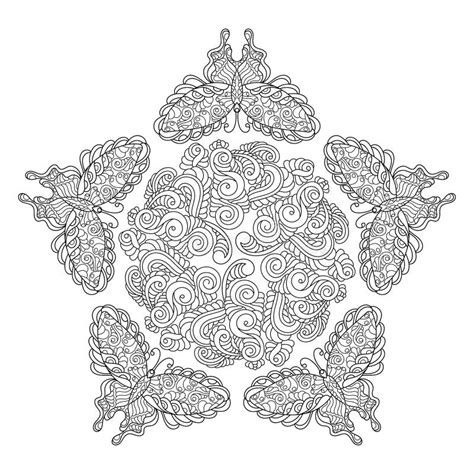 Mandala For Coloring Book With Butterflies And Stylized Flower Stock