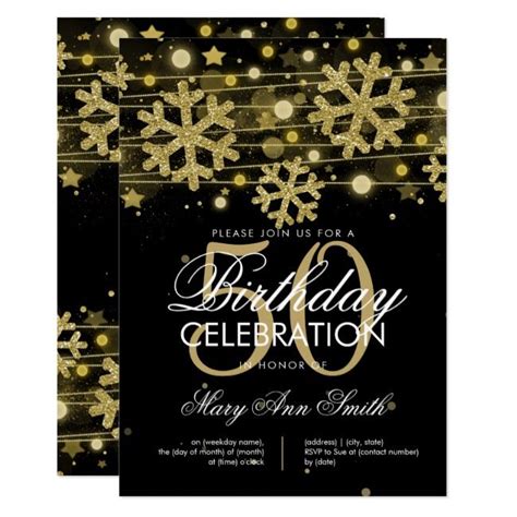 Gold Black 50th Birthday Winter Glitter Glam Invitation Zazzle 50th