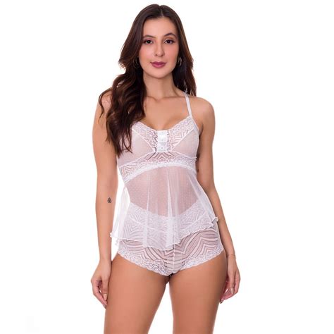 Baby Doll Sexy Em Tule De Po E Renda Transparente Short Doll Sensual Lingerie Luxo Estilo