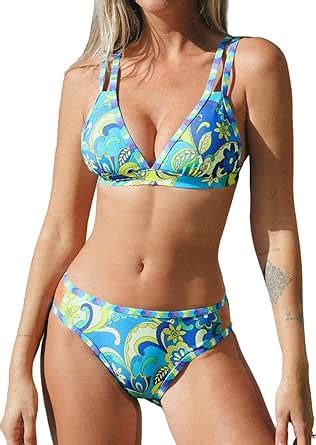 CUPSHE Kadın Bikini Set iki parçalı mayolar Strappy orta artış V boyun