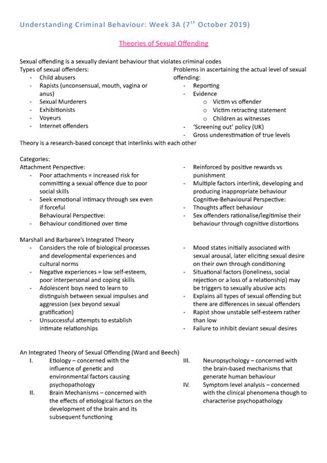 3a Theories Of Sexual Offending 071019 Understanding Criminal Behaviour Week 3a 7th