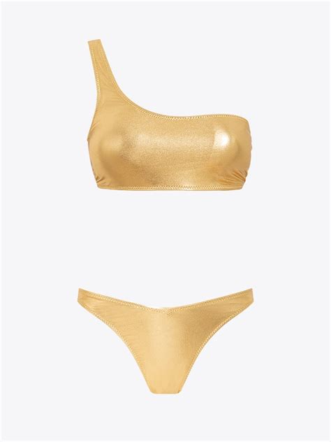 Light Gold Rengi Tek Omuz Bikini Takımı Gold Rivus
