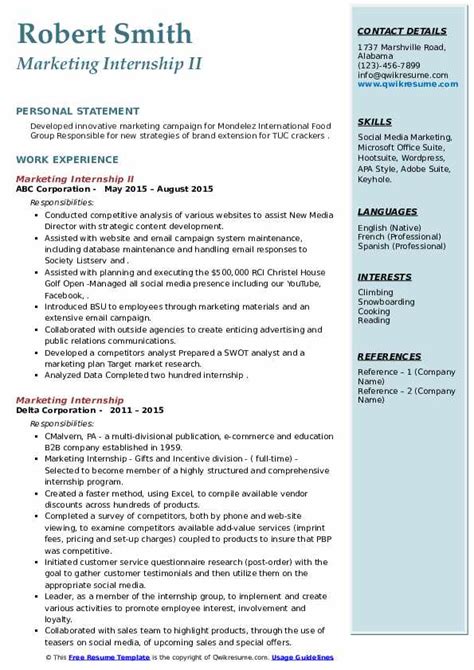 Marketing Internship Resume Samples Qwikresume