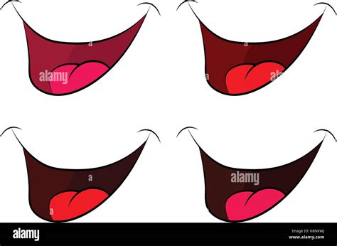 Cartoon Smile Set Mouth Lips With Teeth And Tongue Vector Illustration Isolated On White