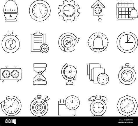 Hourglass And Clocks Icon Set Over White Background Line Style Vector