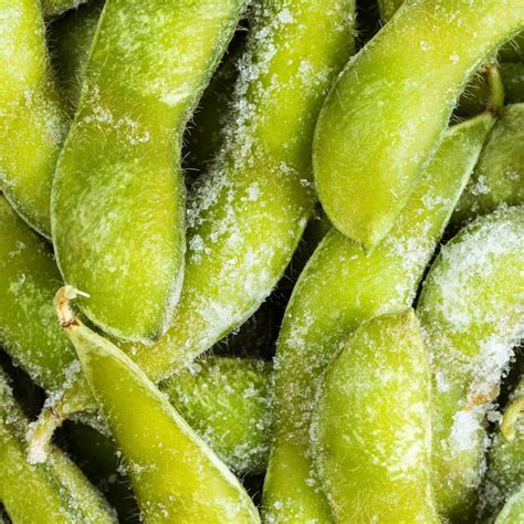 Premium Photo Frozen Edamame Unripe Soybeans Pods Close Up