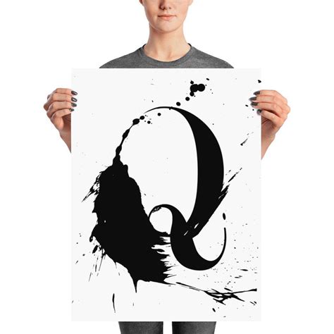 Letter Q Print Modern Calligraphy Letter Q Art Ink Splash - Etsy