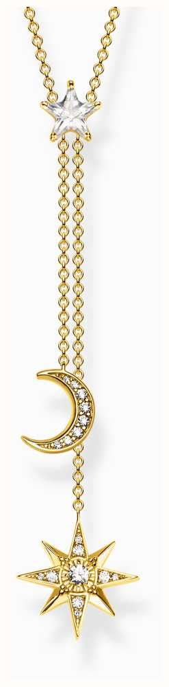 Thomas Sabo Moon And Star Necklace Crystal Set Gold Plated Sterling