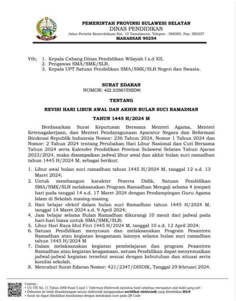 Sambut Ramadhan Disdik Sulsel Keluarkan Surat Edaran Libur Sekolah