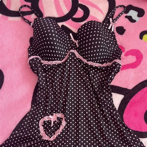 Y K Pink Lace Black Lingerie Slip Dress No Depop