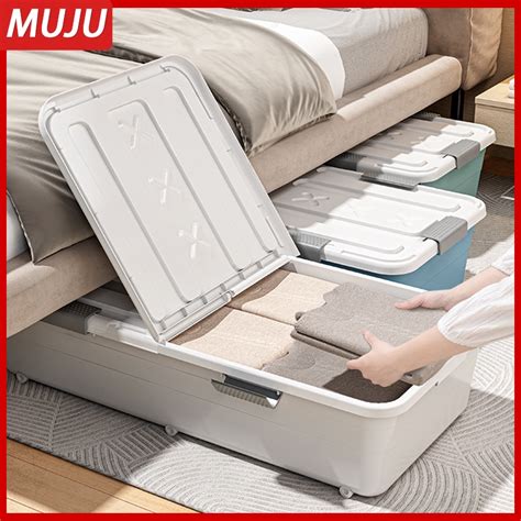 Under Bed Storage Box With Wheels Oversize Flat Clothes Organizer