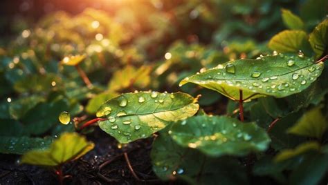 Premium Photo Garden Leaves After The Rain At Sunset