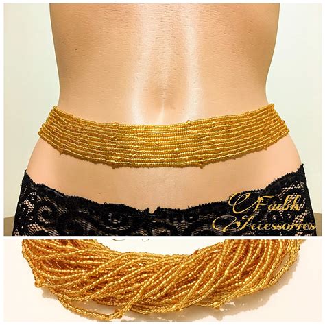 Stretchy Elastic String Beaded Belly Chain 10 Strand Belly Bead Gold