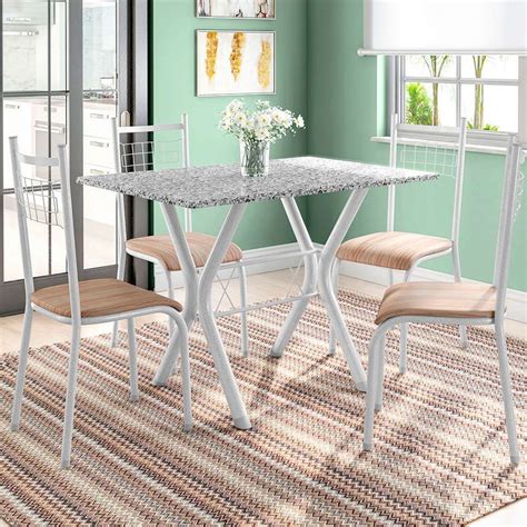 Conjunto De Mesa Miame Cadeiras Lisboa Branco Prata E Nature