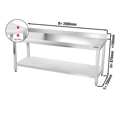 Table Inox De Travail Avec Dosseret Et Tag Re X X Mm