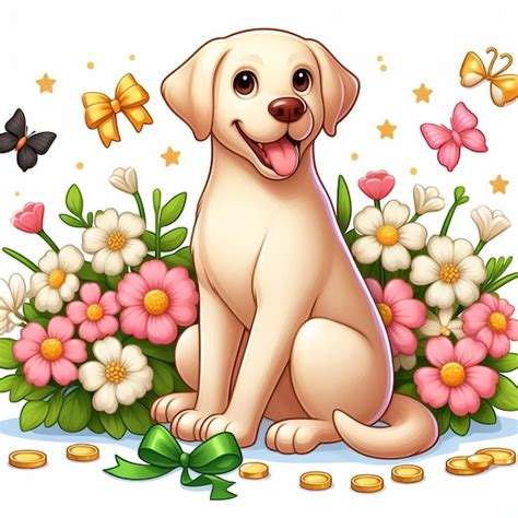 Cute Labrador Retriever Chien Et Fleurs Illustration De Dessin Anim