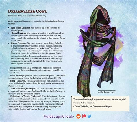 Item Dreamwalker Cowl Dnd Dragons Dungeons And Dragons Homebrew