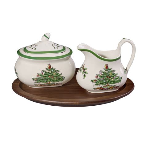 Spode Christmas Tree 3 Piece Sugar And Creamer Set