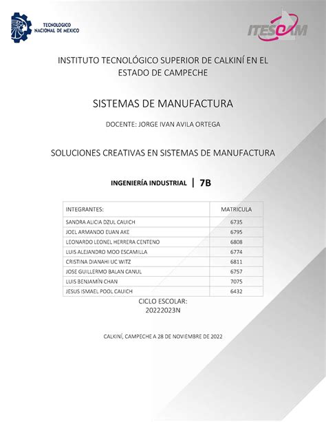 Soluciones Creativas En Sistemas De Manufactura Instituto