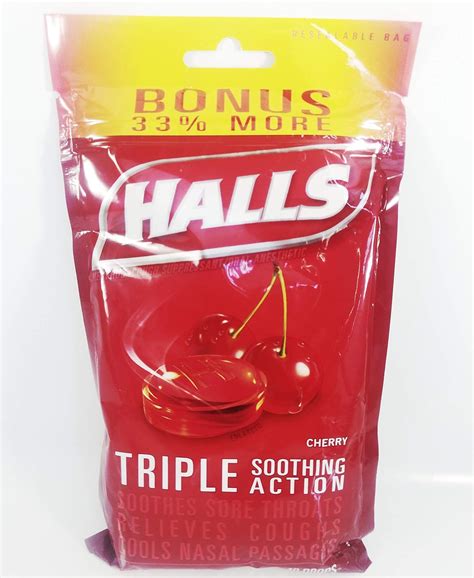 Halls Menthol Cough Suppressantoral Anesthetic Cherry Drops 30 Ct